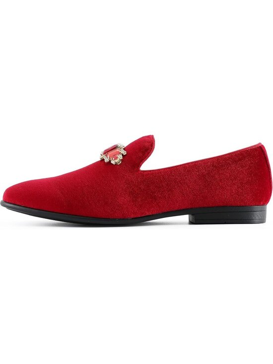 Amali Men\'s Red Velvet Loafers With Jeweled Bit Slip On Tuxedo Formal Shoes main image 6
